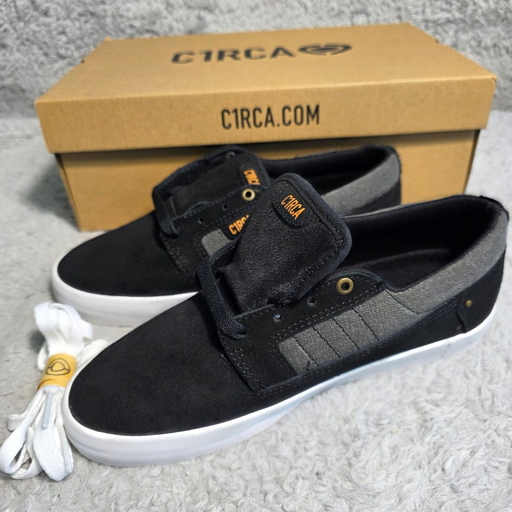 C1rca Lancer Skate Shoes Mens 7 Black Grey Leather Low‎ Top Sneakers NIB